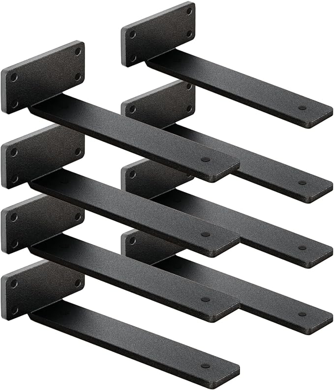 8 Pack Shelf Brackets 8 Inch Floating Shelf Bracket 1/5 inch Thick Heavy Duty Hidden Shelf Brackets Iron Metal Brackets for Shelf Support with Screw Included