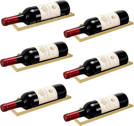6-Shelf Metal Wall Mounted Wine Rack - Hanging Wine Bottle Holder Organizer for Kitchen, Bar, Home Storage - 6PCS Iron Wine Bottle Display Stand (6PCS-Gold)