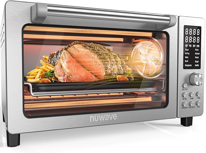 Nuwave Bravo Pro Smart 21QT Toaster Oven Air Fryer Combo, Convection Oven Countertop, 10 functions all in 1, with even & quick crisp technology, 50-450째F, 1800W, Stainless Steel