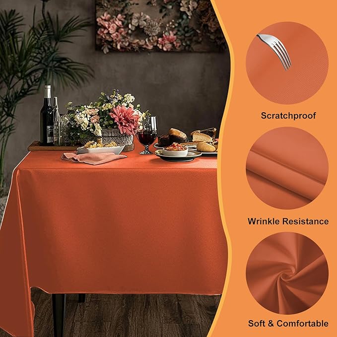 TWINPRET Rectangle Tablecloth 60 x 102 Inch, Orange Waterproof Washable Polyester Table Cloth - Stain & Oil Resistant Rectangular Table Cover for Banquet & Party (Fits 6 Foot Tables) [2 Pack]