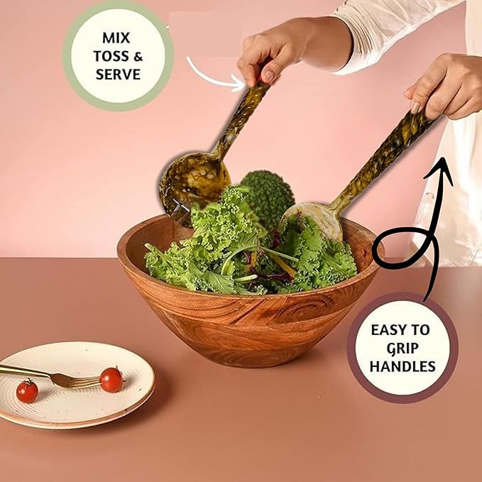 Essential Kitchen Items Antique Vintage Resin Salad Tongs Long Handle Serving Set of 2, Mixing, Tossing, and Cooking Spoons for the Kitchen, 12.5" Resin Salad Tongs for Serving, Salad Hand