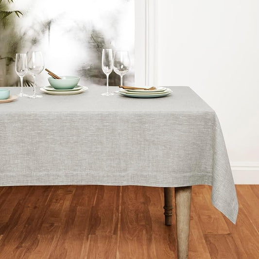 Solino Home Linen Tablecloth 52 x 52 Inch - 100% Pure Linen Square Table Throw - Athena, Machine Washable Oyster Grey Tablecloth for Spring, Easter