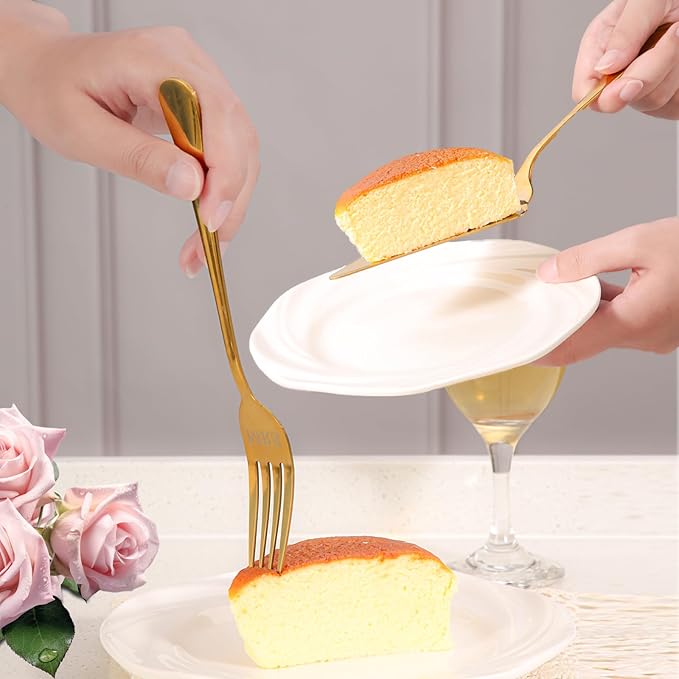 Wedding Cake Knife and Server Set with Forks for Bride and Groom, 4 Pieces Mr and Mrs Wedding Cake Cutting Set For Bridal Shower Gifts Couple Engagement Birthday Anniversary, Gold