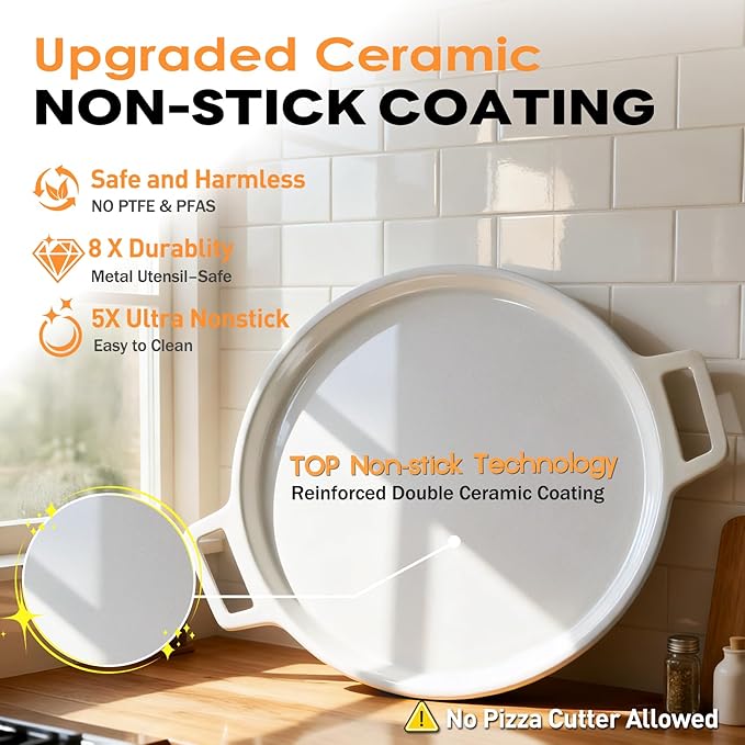 Ceramic Nonstick Pizza Pan, 3-Layer Hybrid Pizza Steel with Aluminum Core, Better Thermal Conductivity than Stone, Food-grade Non-stick Oven Baking Pan, PTFE & PFAS Free, Safe Up to 500째F