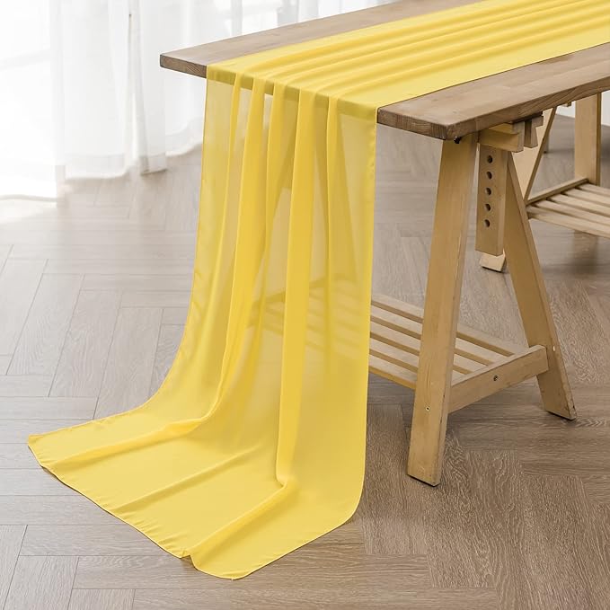 flohar 12Pack 9ft Chiffon Table Runner 14x108 Inch Sheer Romantic Table Runner for Wedding Birthday Party Bridal Shower Outdoor Decoration -Yellow