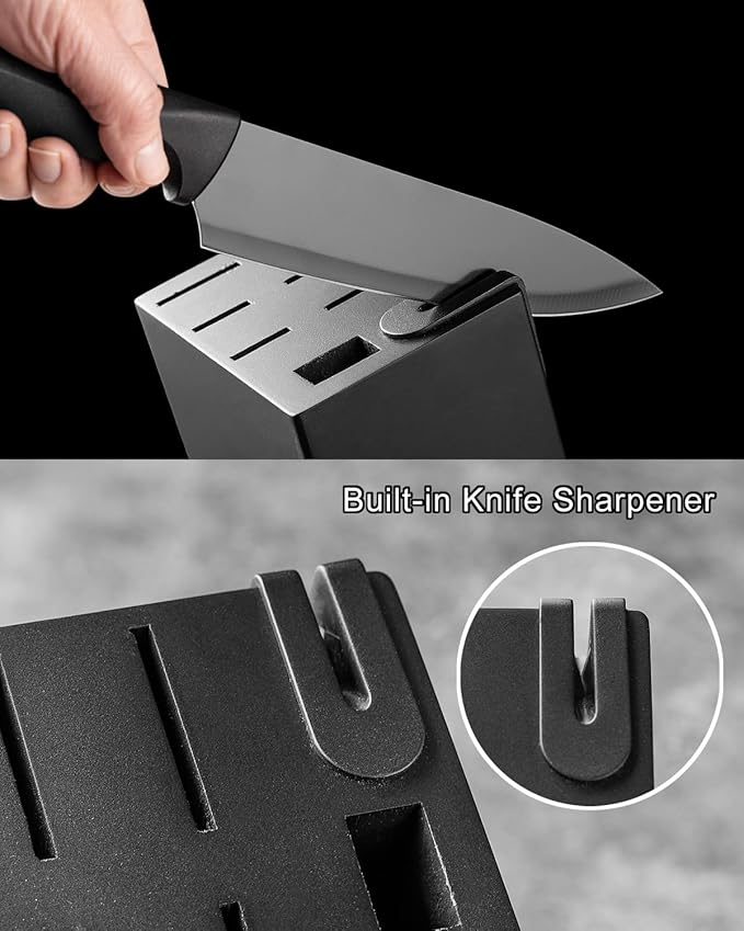 Knife Set, KUNYUAN 15 pieces Knife Sets for Kitchen,High Carbon German Stainless Steel Knife Block Set with Built in Sharpener Block,Dishwasher Safe Kitchen Knife Set, Black