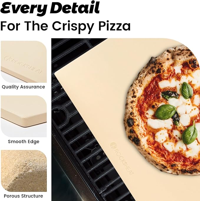 ROCKSHEAT Pizza Stone, Rectangular Extra Large 22" x 14" x 0.6" Pizza Stones for Oven Grill BBQ, Industrial Commercial Heavy Duty Cordierite Baking Stone for Pizza Bread, Outdoor Pizza Accessories