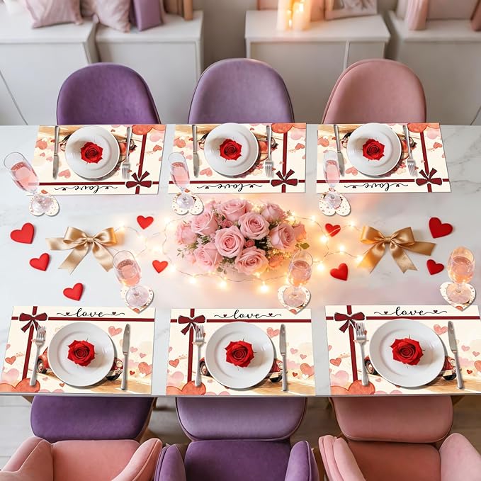 50Pcs Valentine's Day Paper Placemats, Love Heart Disposable Paper Place Mats with Coasters,16.5 x 11 Inch Valentines Table Mat for Valentine Wedding Anniversary Party Kitchen Dining Table Decor