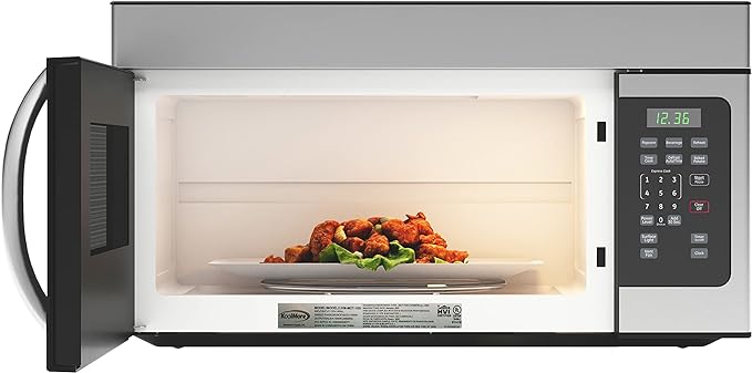 KoolMore 1.6 Cu. Ft. Over the Range Microwave Oven with Oven Lamp and 300CFM Recirculation Vent Hood Function, Auto Cook Menus, Reheat Function, 10 Power Levels, Timer, and Weight Defrost (KM-MOT-1SS)