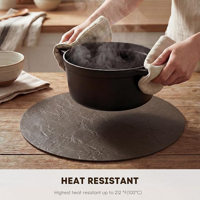 Artoid Mode Coffee Faux Leather Placemats Set of 6, 15 Inch Waterproof Wipeable Heat Resistant Place Mats, Reversible Table Mats for Kitchen Dining Decor