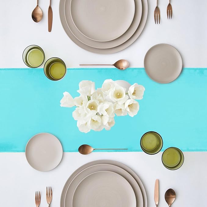 Yblut 10 Pack Satin Table Runner 12 x 108 Inch Long Turquoise Silk Table Runner for Wedding Party Banquet Birthday Decoration