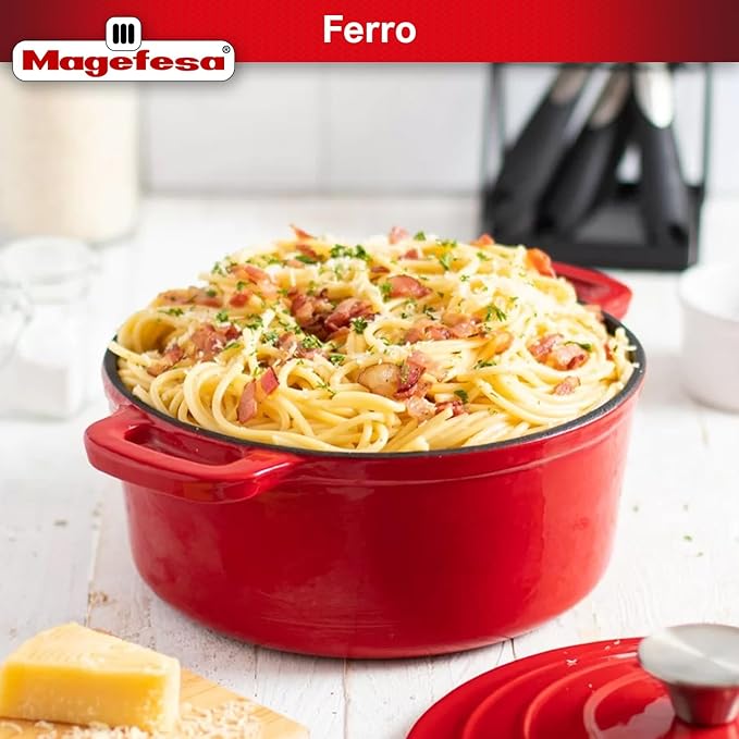 Magefesa FERRO 9.4-Inch Enameled Cast Iron Dutch Oven with Lid, Superior Heat Retention & Distribution, Compatible with All Stovetops, Induction & Oven Safe