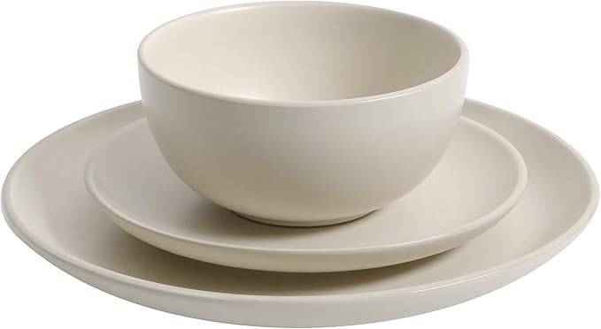 Gibson Home Rockaway 12-Piece Round Stoneware Dinnerware Set, Service for 4 ??Cream Plates and Bowls, Modern Matte Finish, Microwave & Dishwasher Safe