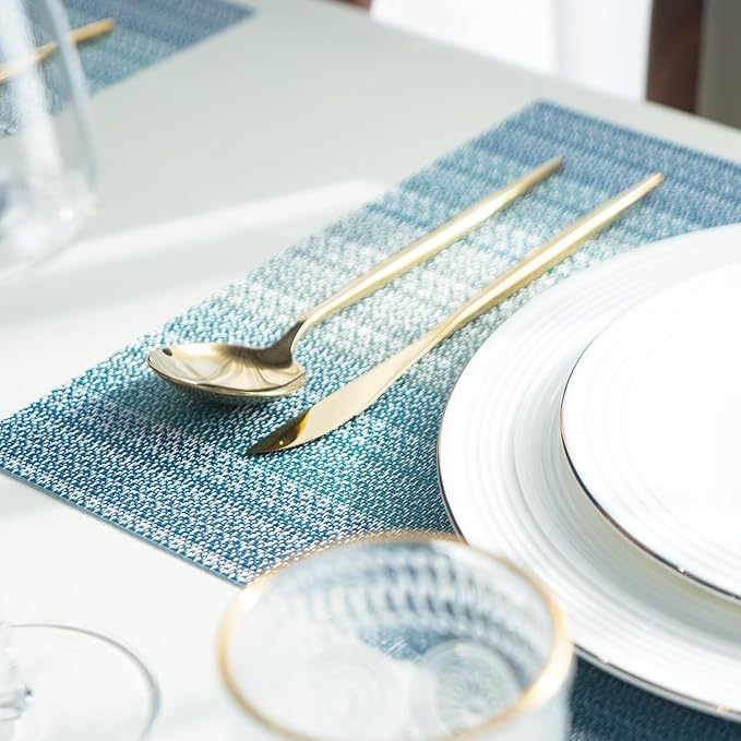 SUMYMERY Placemats Set of 8 Vinyl/Plastic Woven Place Mats for Kitchen Table Indoor/Outdoor Washable Placemat Wipeable Dining Table Mats (Ocean Geode,8)