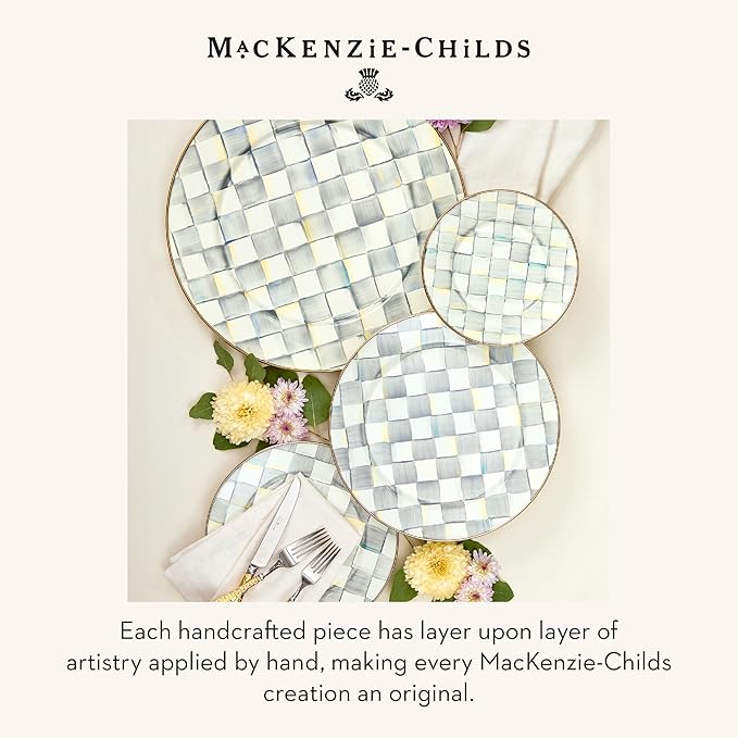 MACKENZIE-CHILDS Enamel Charger Plate, Charger Decoration for Dinner Plates or Home Decor, 12 Inches, Gray-and-White Sterling Check, Set of 1