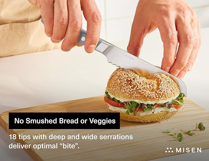 Misen Serrated Bread Knife - High-Carbon Japanese AUS8 Steel - Perfect for Soft Foods, Bread, Pastries, and Fruits - Verstatile Slicer, Razor-Sharp Edge, Durable Blade, Ergonomic Handle - 5", Gray