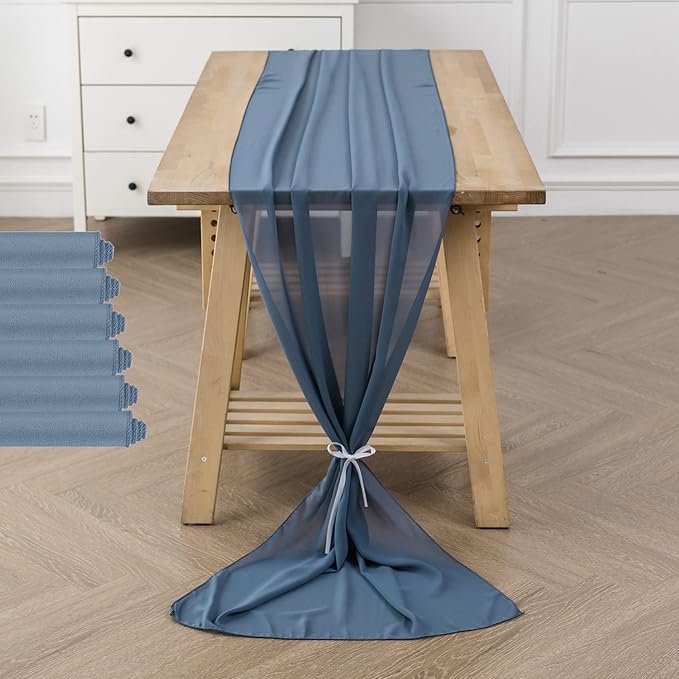 flohar 6Pack 9ft Chiffon Table Runner 14x108 Inch Sheer Romantic Table Runner for Wedding Birthday Party Bridal Shower Outdoor Decoration-Dusty Blue