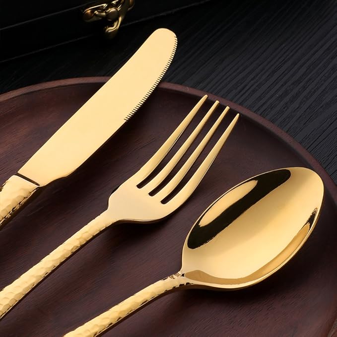 20-Piece Gold Plated-Flatware Silverware Set, Bisda Stainless Steel Cutlery Sets, Multipurpose Use for Home, Kitchen, Restaurant, Hotel Tableware Utensil Service for 4