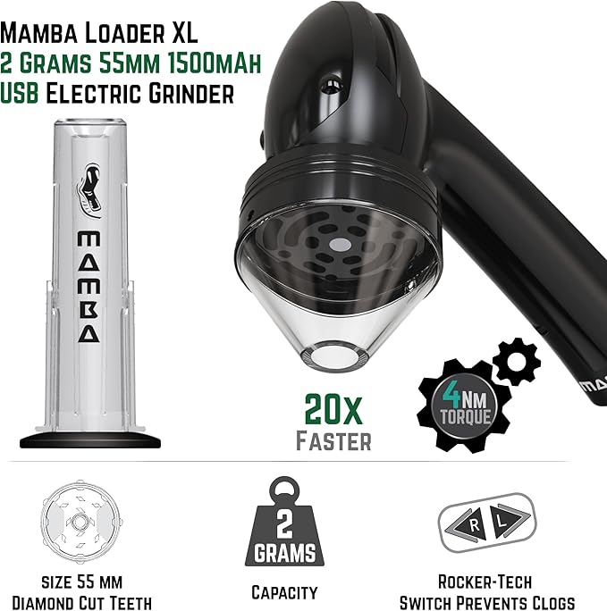 Mamba Grinders Electric Spice Grinder for the Kitchen. Easy to Use USB Rechargeable Grinder, 2g Black