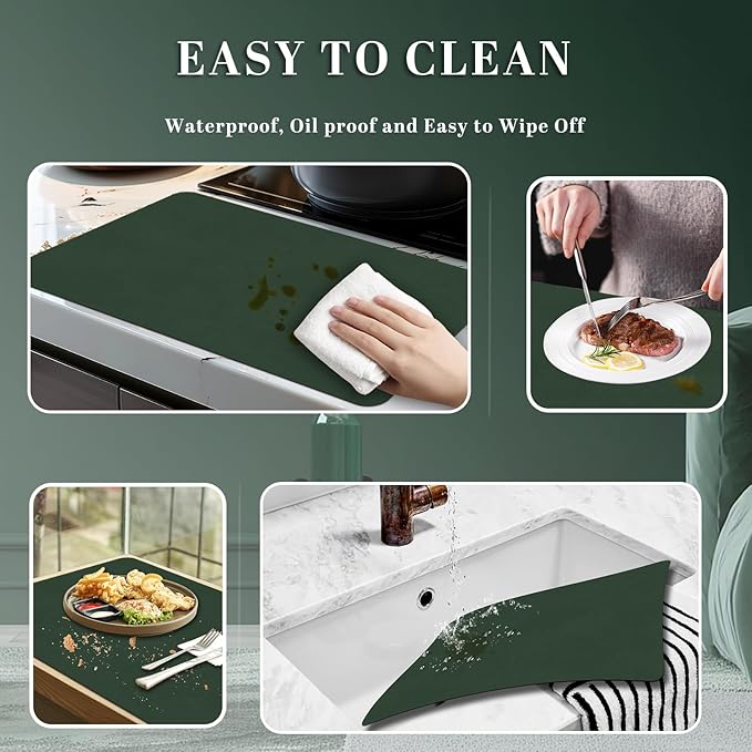 BLESWIN Faux Leather Placemats, PU Dining Table, Waterproof and Oil Resistant Easy to Clean, Heat Resistant Reversible Use Table Mats for Kitchen, Dining Table, Outdoor ??12 횞 17 Inch, Forest&Grey
