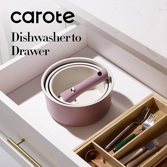 CAROTE 6pcs Nonstick Sauce Pan Sets with Lid 3 Sizes竊?.5QT, 2QT & 3QT竊? Non Stick Cooking Pot with Detachable Handle, Kitchen Sauce Pots Induction Pot, PFOA FREE, Dishwasher Safe, Purple