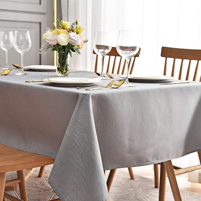 maxmill Jacquard Tablecloth Swirl Design Spillproof Wrinkle Free Heavy Weight Soft Table Cloth Decorative Fabric Table Cover for Outdoor and Indoor Use Square 70 x 70 Inch Light Gray
