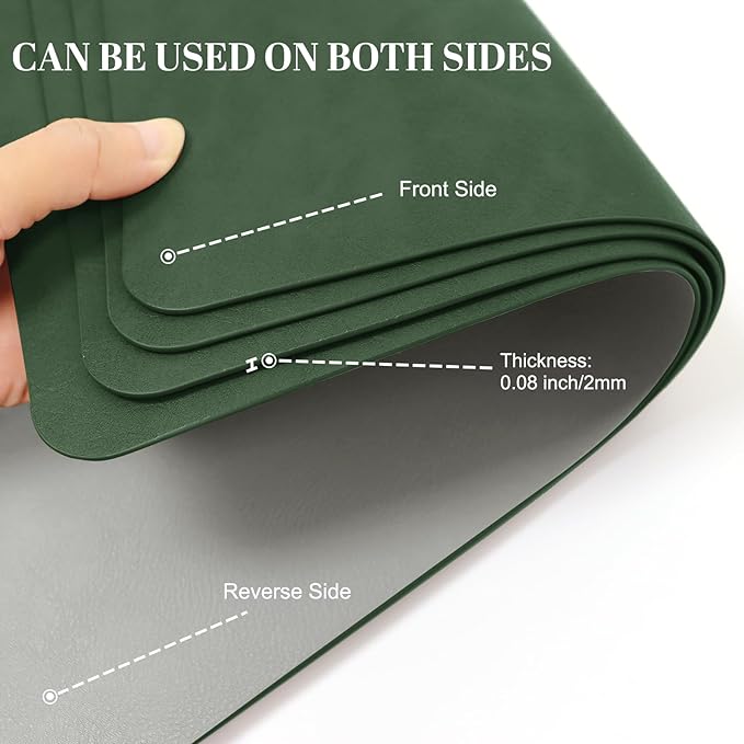 BLESWIN Faux Leather Placemats, PU Dining Table, Waterproof and Oil Resistant Easy to Clean, Heat Resistant Reversible Use Table Mats for Kitchen, Dining Table, Outdoor ??12 횞 17 Inch, Forest&Grey