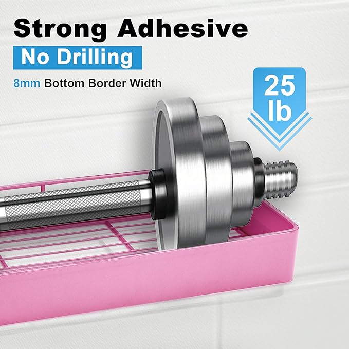 Premium Shower Caddy, 4 Pack Pink, Rustproof Stainless Steel, 25 lbs Weight Capacity, No Drill Installation