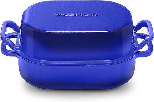 Signature Enameled Cast Iron Sourdough Bread Oven | Non-Stick with Tight Fitting Lid for Perfect Baking and Bread Making | 6QT Rectangle Oven With Lid [Indigo Blue]