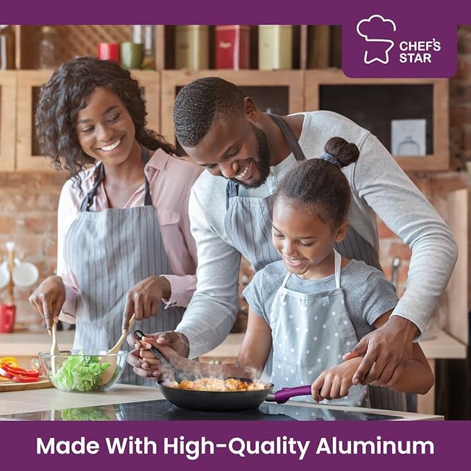 Chef?셲 Star Aluminum Pots and Pans Set for Kitchen - Nonstick Stackable Induction Cookware, 11 Pcs, Purple