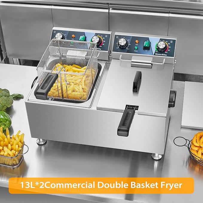 Deep Fryer Commercial Deep Fryers With Basket13Lx2 13.7Qt x 2 Thicken With Precise Temperature Control Timer Double Deep Fryer With 2 Baskets1800Wattsx2 120V Countertop Fryer Restaurant