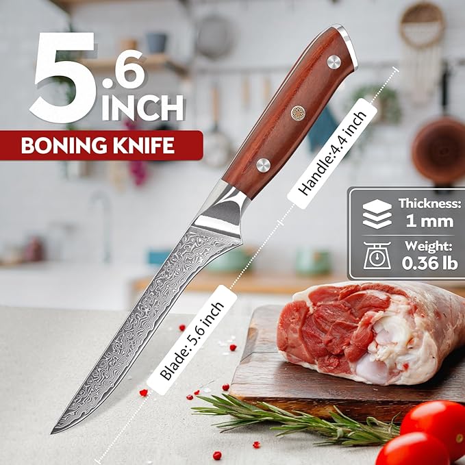 Purple Dragon Damascus Fillet Knife 5.6 Inch, Boning Knife for Meat Cutting, VG10 Steel FiletKnife for Fish Chicken Deboning Meat Trimming Christmas Gift for Men and Women