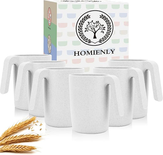 Homienly Coffee Mug Set - Wheat Straw Cups, Alternative to Plastic Coffee Cups Reusable | Unbreakable for Hot Chocolate, Tea, & Coffee | Microwave Safe, Dishwasher Safe Drinking Cups (White)