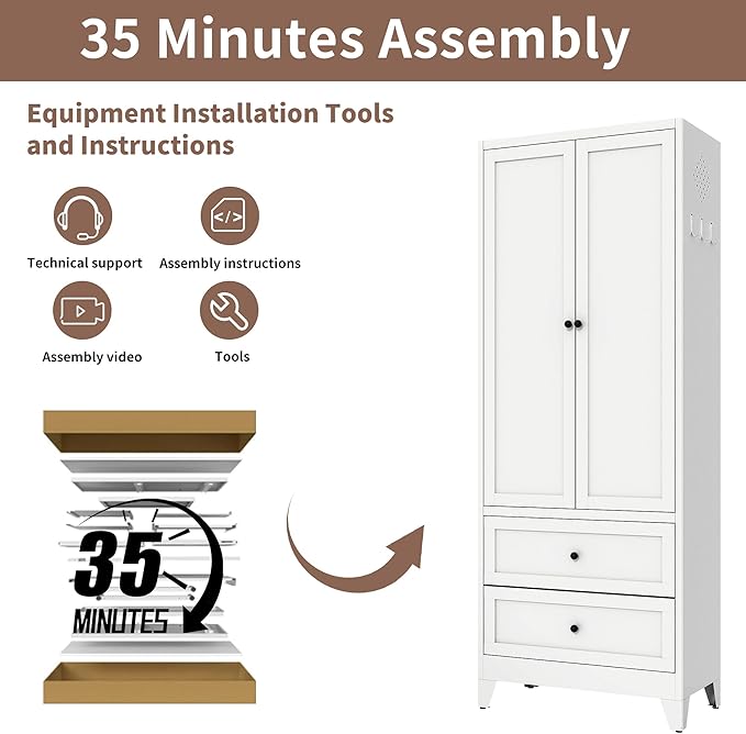 Kitchen Pantry Storage Cabinets with Drawers, 72" Tall Kitchen Cupboard Metal Pantry Cabinet with Adjustable Shelves, for Home Office Living Dining Room, Assembly Required(White)