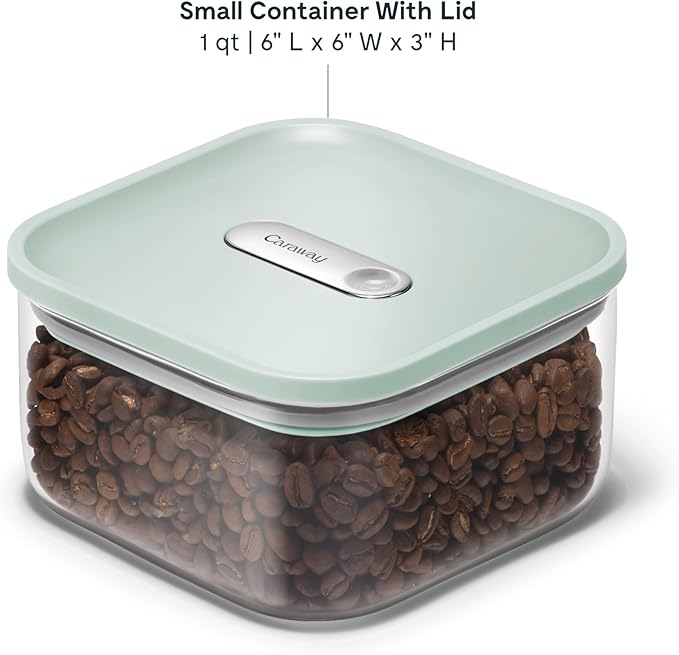 Caraway 1qt Glass Airtight Food Storage Container with Lid ??Non-Toxic, BPA-Free Kitchen Storage Container ??Stackable, Space-Saving Airtight Container for Dry Goods and More - Mist