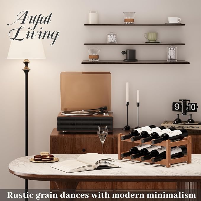 Wine Rack竊똁amboo Wine Storage Cabinet Shelf竊똂ountertop Wine Shelf- Freestanding Wine Holder for Kitchen & Pantry (Brown, 2-Tier)