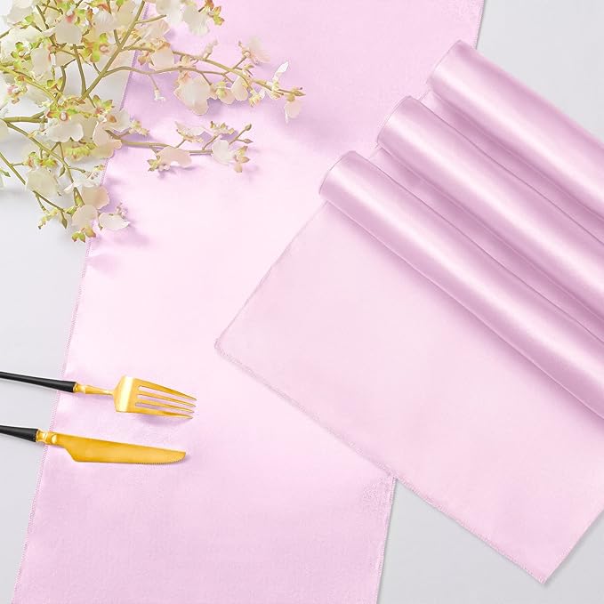 Horbaunal 6 Pack Satin Runners 12 x 72 Inch Bright Silky Smooth Satin Table Runners for Birthday Wedding Party Banquets, Light Pink