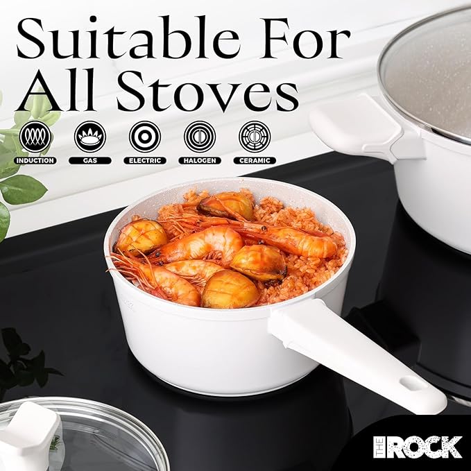 THE ROCK SOHO Ceramic Nonstick Saucepan with Lid, 3.3 Quarts Non Toxic Small Pot with PPG Fusion Pro Coating?밡othing Sticks, Never Warps, Lasts Longer, Induction Compatible, PTFE, PFOA&PFAS Free
