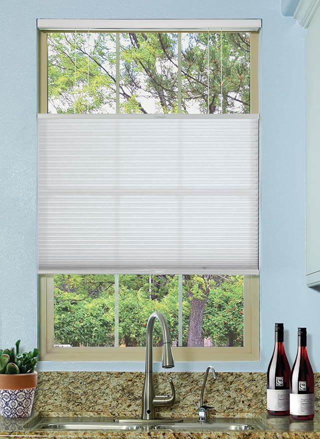 BlindsAvenue Cordless Top Down Bottom Up Cellular Honeycomb Shade, 9/16" Single Cell, Light Filtering, Cotton White, Size: 44" W x 48" H