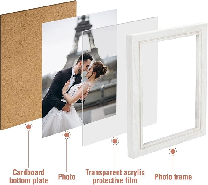 5x7 Four Picture Frame 4 Hinged Photo Frame with 4 Openings, Natural Wood Foldable Photo Frame with High Definition Acrylic for Birthday Father's Day Christmas Gift, Rustic Desk Family Picture Collage, White