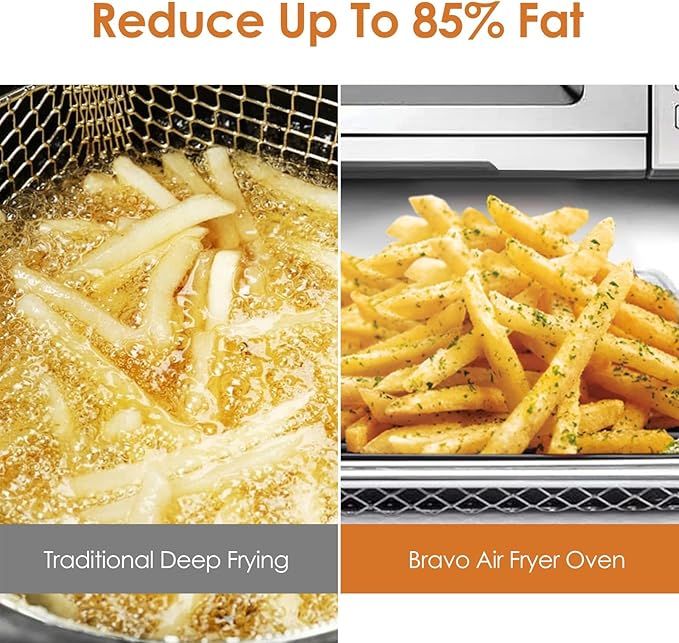 Nuwave Bravo Air Fryer Convection Oven Countertop, 100-in-1 Smart Grill Combo,10 Toaster Settings, Finer Control of 5 Heaters & 3 Fan Speed, 50-500째F, Smart Thermometer, Stainless Steel, PFAS Free