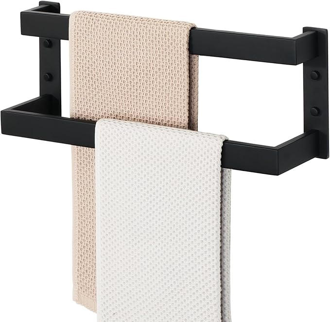 Alise Double Towel Bar, Matte Black Towel Racks for Bathroom Wall Mounted, Stainless Steel Bathroom Towel Holder, Modern Space Saving Towel Rod, 16"