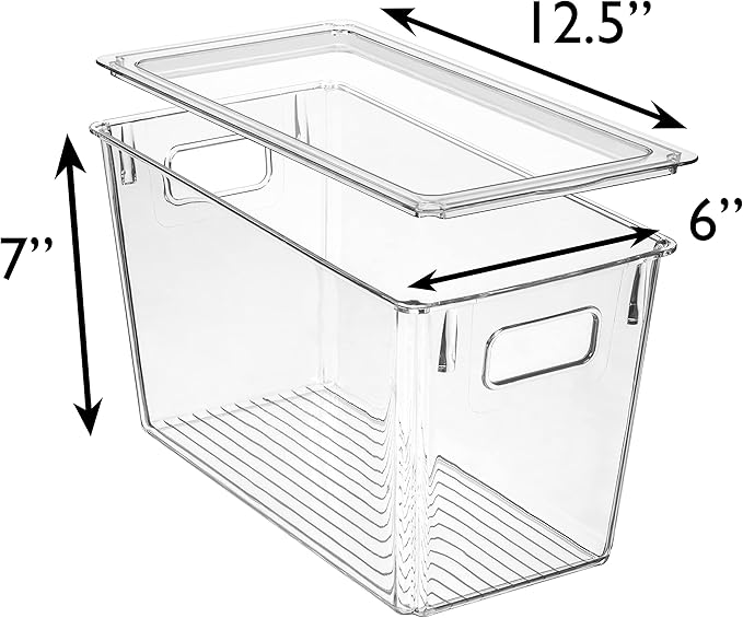 ClearSpace Modern Plastic Storage Bins with Lids ??Perfect Kitchen Organization or Pantry Fridge Organizer, 4 Pack, 12.5" x 6" x 7", 9L Capacity Each, BPA Free, Stackable