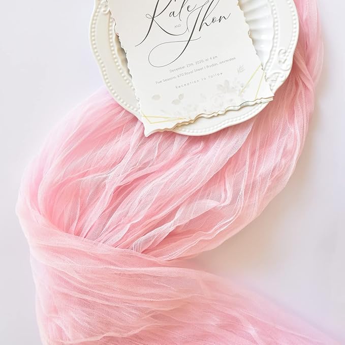 Joanlody Blushing Pink Cheesecloth Table Runner Spring Easter 10Ft Rustic Gauze Boho Cheese Cloth Table Runner for Wedding Bridal Baby Shower Decoration 6 Pack