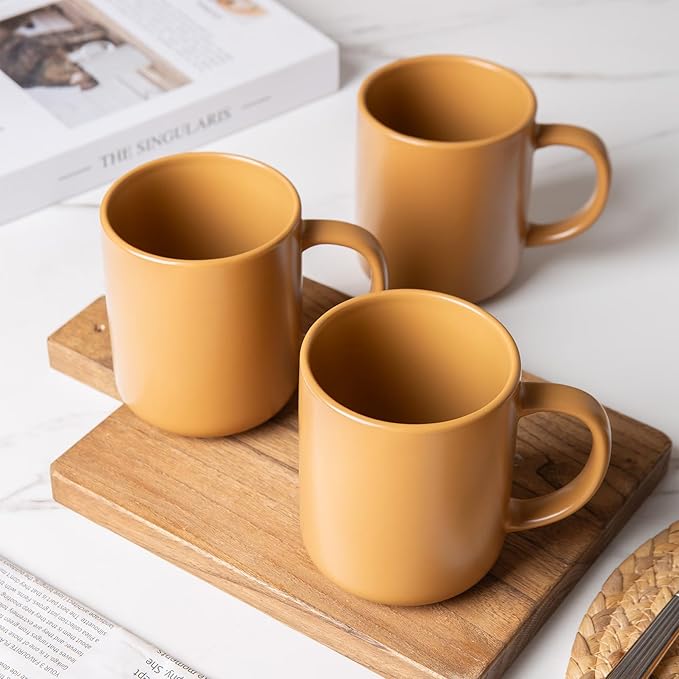 Furrnook 12-Piece Stoneware Dinnerware Set with Mugs | Microwave and Dishwasher Friendly | Stackable Matte Glaze Plates & Bowls | Service for 3 (Orange for 3)