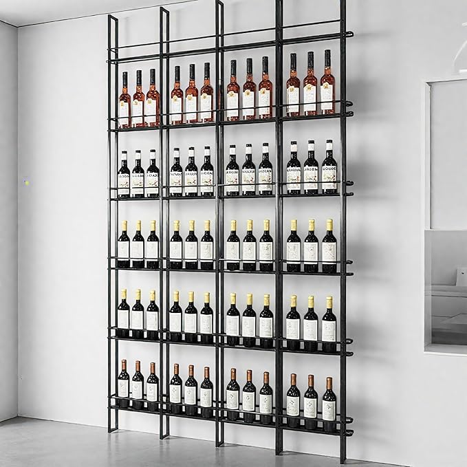 3 Columns Wine Rack Wall Mounted, 94.48in High Metal Wine Bottle Holder, Floor to Ceiling Wine Storage竊똗se as One or Three, DIY Display, for Restaurant, Bar, Cellar (Black, 3 Columns)