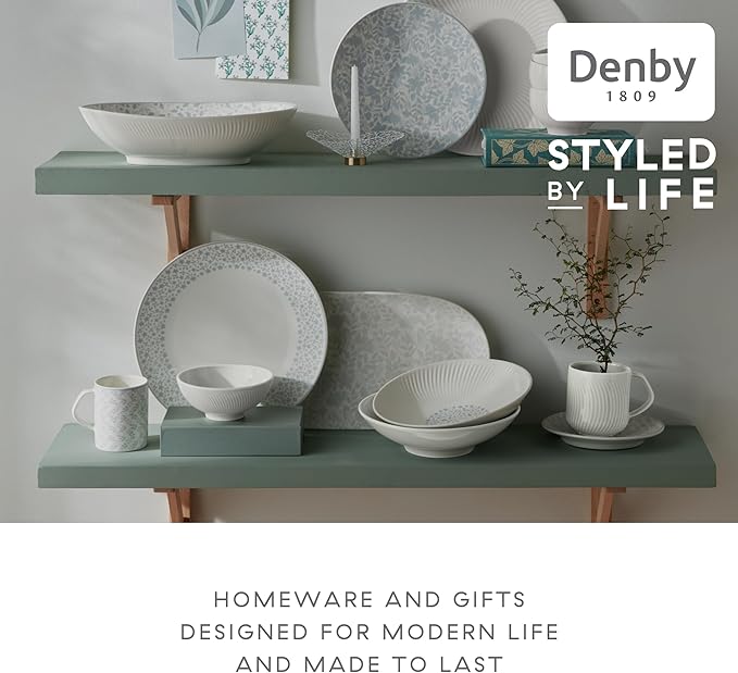 Denby - Porcelain Arc White Coffee Mug Set of 4-13.5oz Simple Tea Mug Set For Office & Home - Dishwasher Safe, Microwave Safe - Ceramic Cups With White Glaze