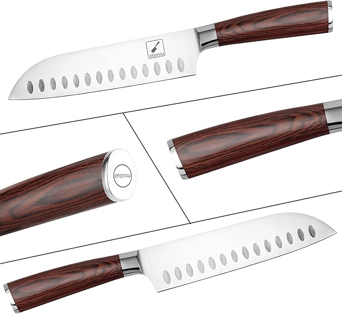 imarku Santoku Knife 7 inch Kitchen Knife Ultra Sharp Asian Knife Japanese Chef Knife, German HC Stainless Steel 7Cr17Mov, Ergonomic Pakkawood Handle, Christmas Gifts for Women/Men, Red