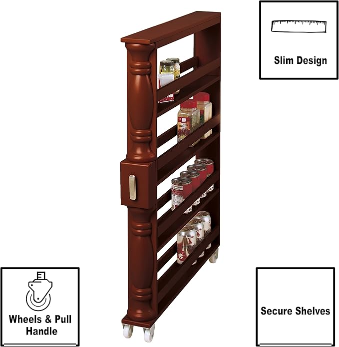 The Lakeside Collection Slim Rolling Can and Spice Racks - Walnut