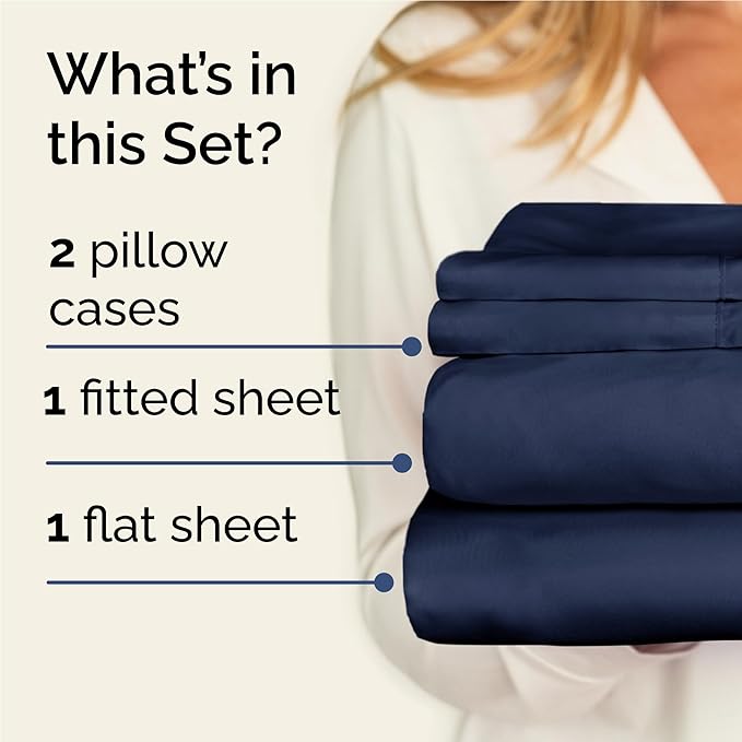 Twin XL 4 Piece Sheet Set - Cooling & Breathable Bed Sheets - Hotel Luxury Bed Sheets for Women, Men, Kids & Teens - Bedding w/Deep Pockets & Easy Fit - Soft & Wrinkle Free - Twin XL Navy Blue Sheets
